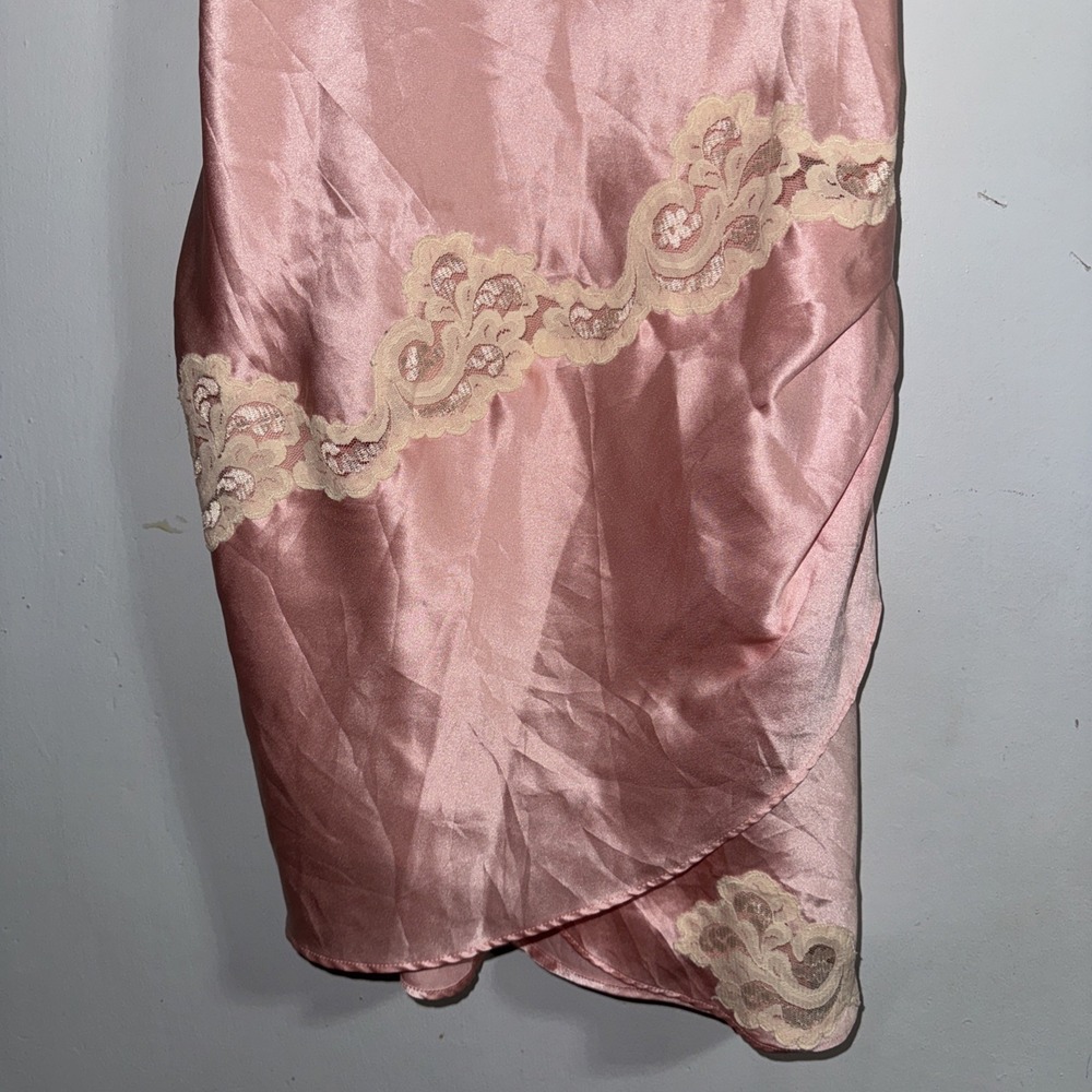 Vintage Y2K Victoria's Secret Gold Label Coquette Pink Satin Lace Slip M Dress - Picture 3 of 6